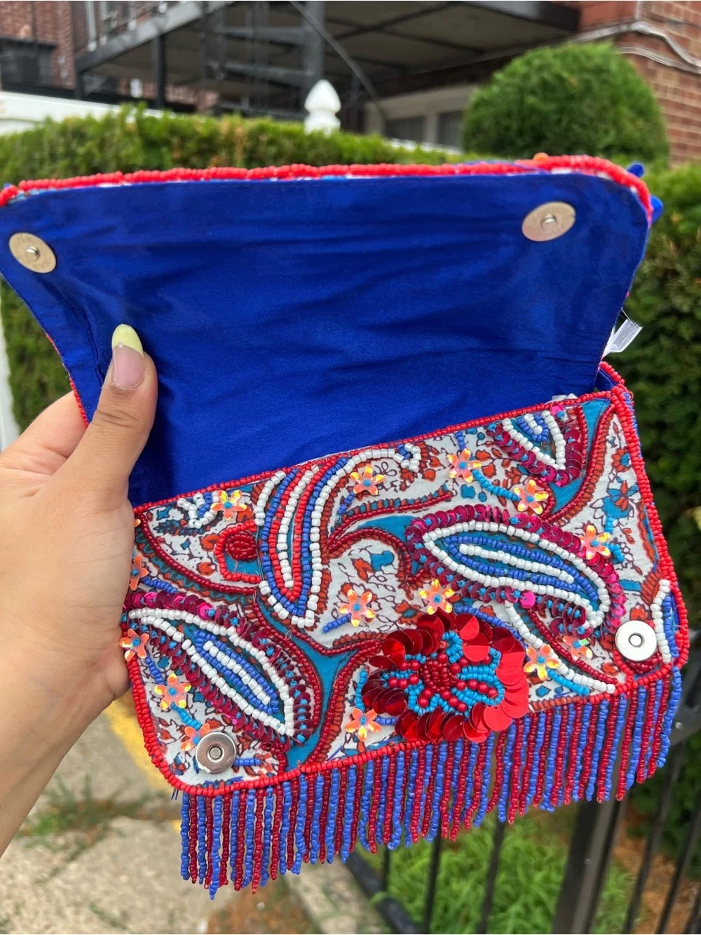 TJMAXX MARSHALLS Viral Paisley Floral Colorful Beaded Stripe Shoulder Bag Purse - Picture 13 of 16